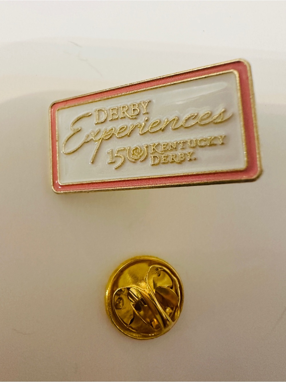 Derby Experiences Kentucky Derby Pink and White Enamel Pin